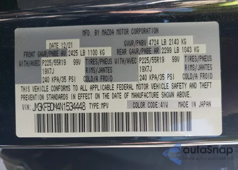 2022 Mazda Cx-5 2.5 S Premium z USA, uszkodzony, nr VIN JM3KFBDM4N1534448